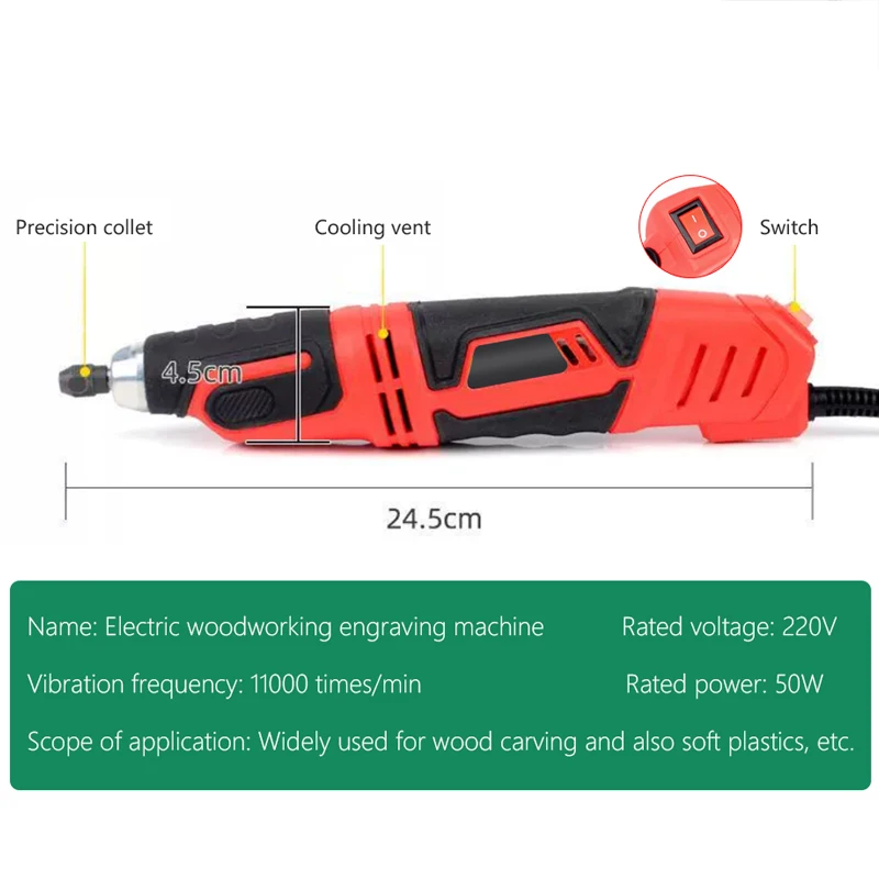 50W Electric Engraving Machine Wood Carving Chisel Carpentry For Bonsai Stump Repair Small Carved DIY Electrical Tools With Box