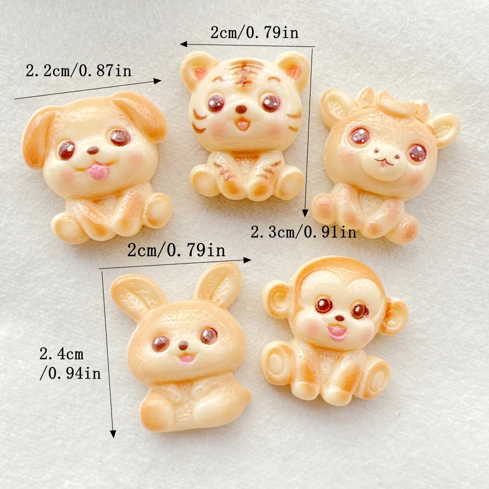 10pcs Cute Cartoon Dogs, Rabbits, Monkeys, Tigers, Deer Flat back Resin Scrapbook Figurines DIY Home Decor Crafts
