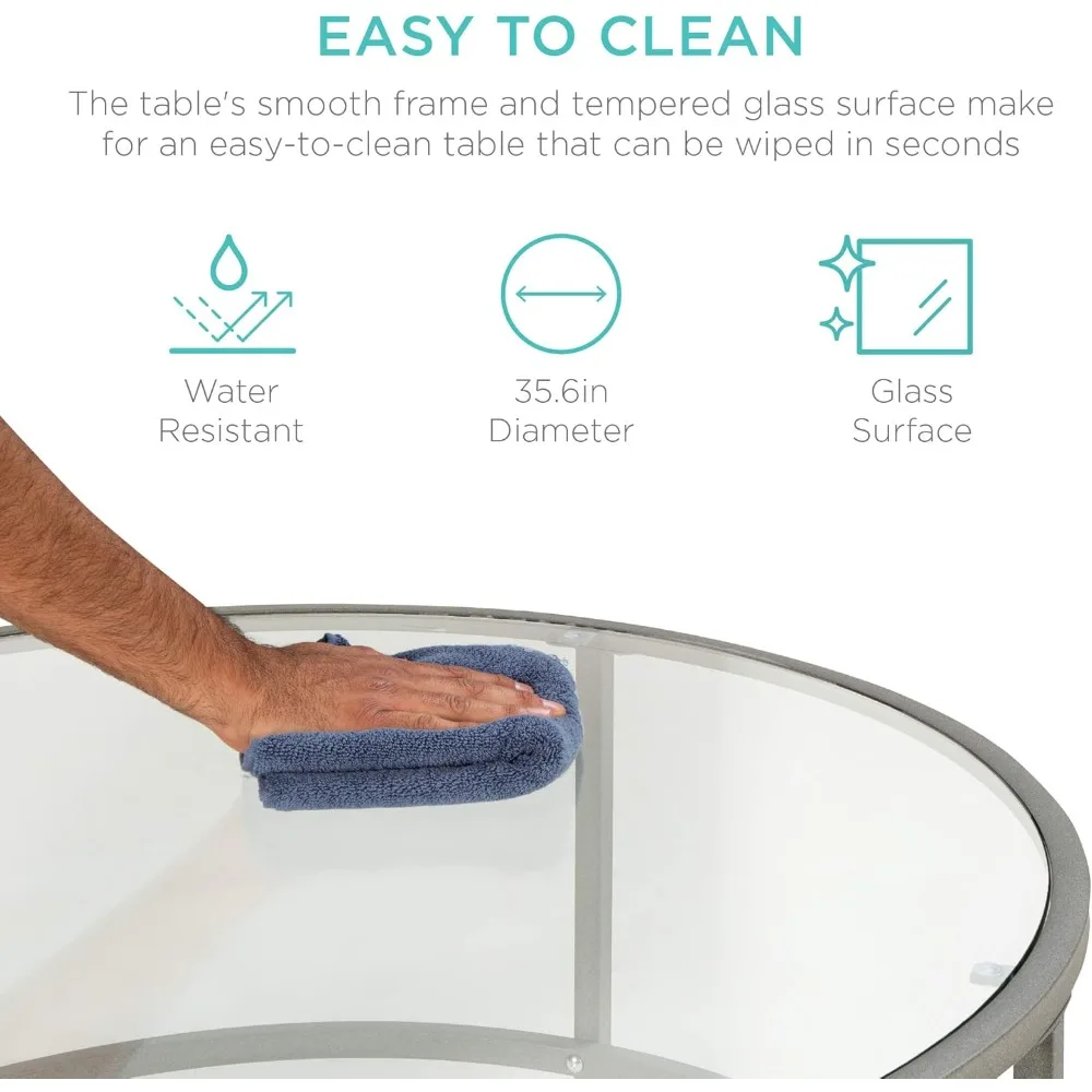 Mesa de centro lateral redonda moderna con acento de vidrio templado para sala de estar, comedor, té, decoración del hogar