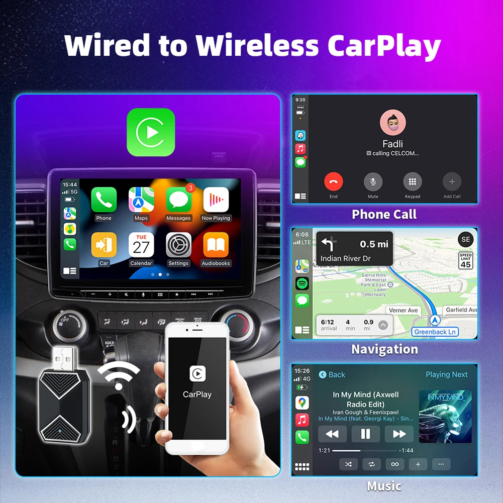 Wireless CarPlay Android Auto Mini Box Dongle BT WiFi Voice Assistant USB Plug&Play for Factory Wired CarPlay Android Auto Cars