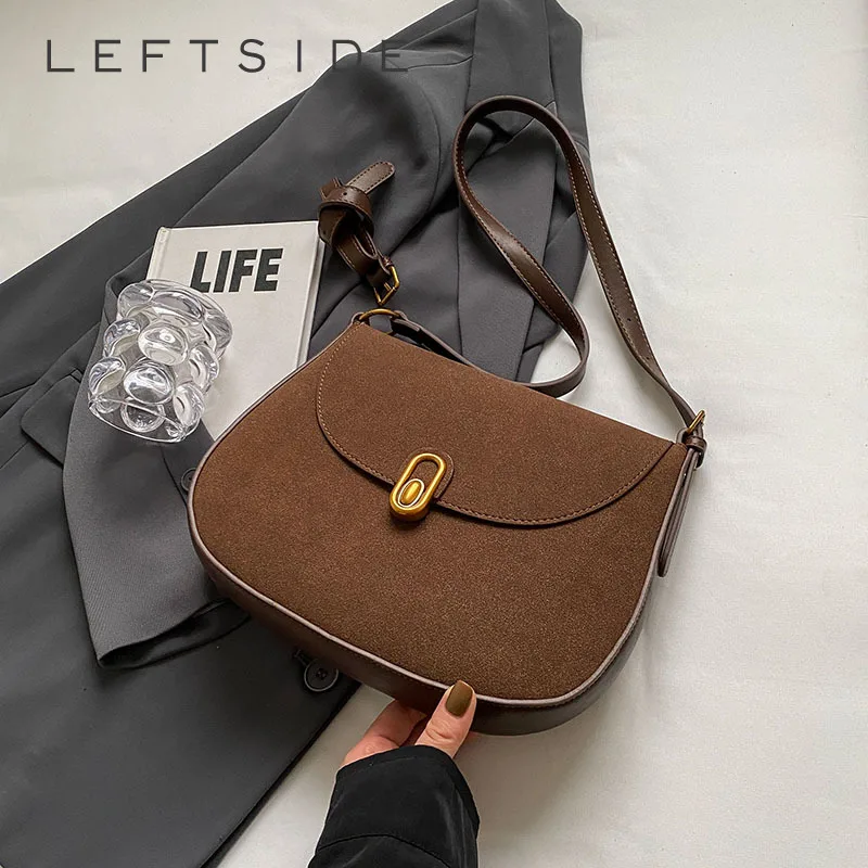 

LEFTSIDE PU Leather Small Underarm Bags for Women 2023 Korean Fashion Retro Saddle Crossbody Shoulder Bag Handbags and Purses