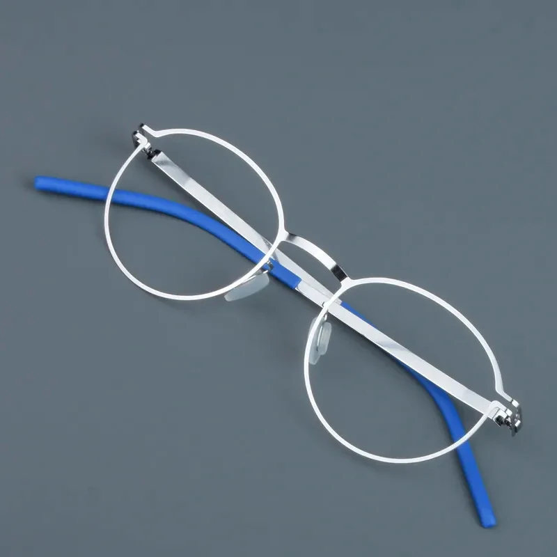 Pure Handmade Germany Screwless Glasses Frame Ultralight Men Women Oval Eyeglasses Spectacle Blue Purple Colorful Frames Gafas