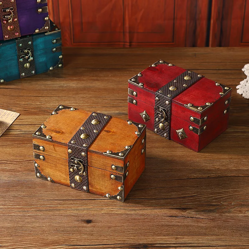 

Handcrafted Wooden Jewelry Box - Vintage Treasure Chest for Home Decor, Unique Photography Prop, Puzzle Game Accessory