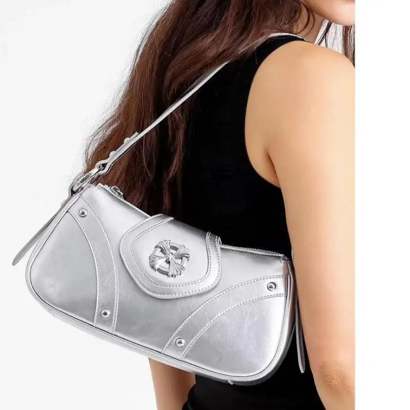 

Hot Girl Retro Rivet Handbag Women Pure Color Splice Leather Large Capacity Underarm Bag Ladies Harajuku Y2k Chic Shoulder Bags
