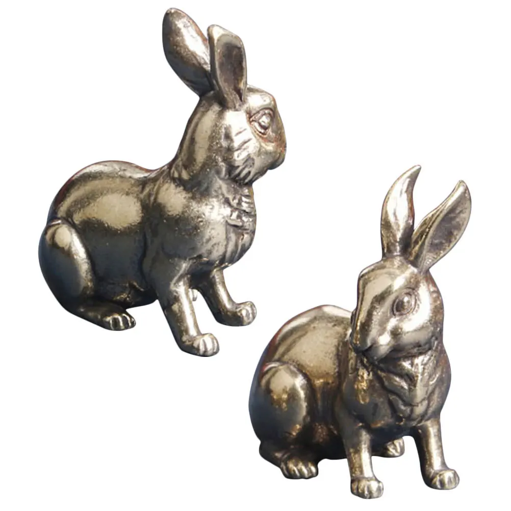 

2Pcs Brass Bunny Adornment Premium Material Safe Long Service Life Unique Delicate Design Brass Bunny Figurine