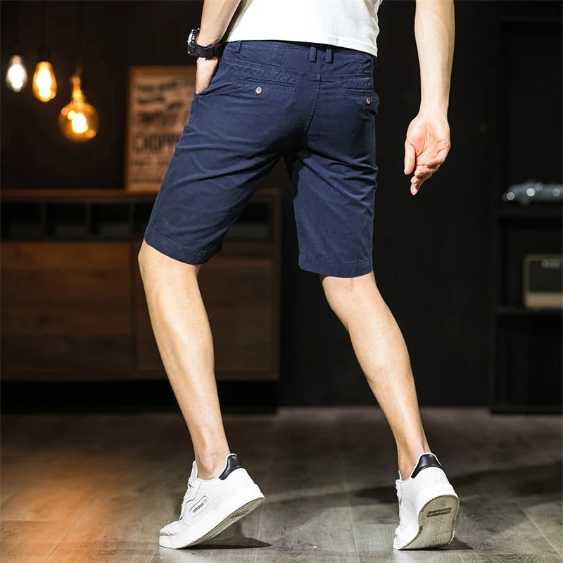 2023 New Men's Summer Thin 100% Cotton Solid Shorts Korean Fashion Slim Fit Capris Sports Large Stretch Breathable Casual Shorts