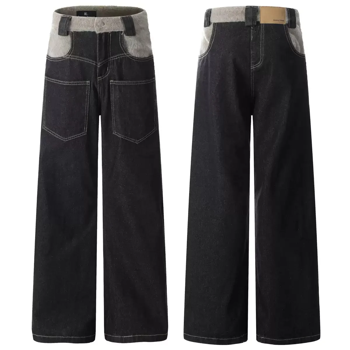 

American Street Retro Design Spliced Arc Reverse Wear Knife Jeans Loose Pants High Waist Denim Fabric Casual Autumn Youth Trendy