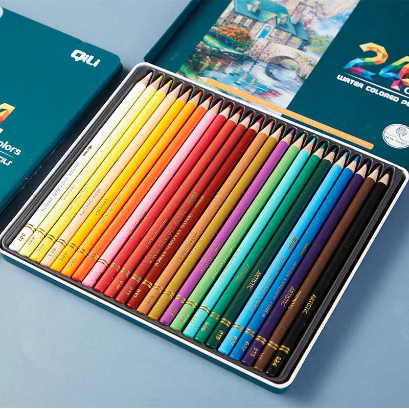 

12/24 Colors Water-soluble Color Lead Iron Box Student Art Painting Creation Coloring with Log Round Rod Color Pencil Stationery