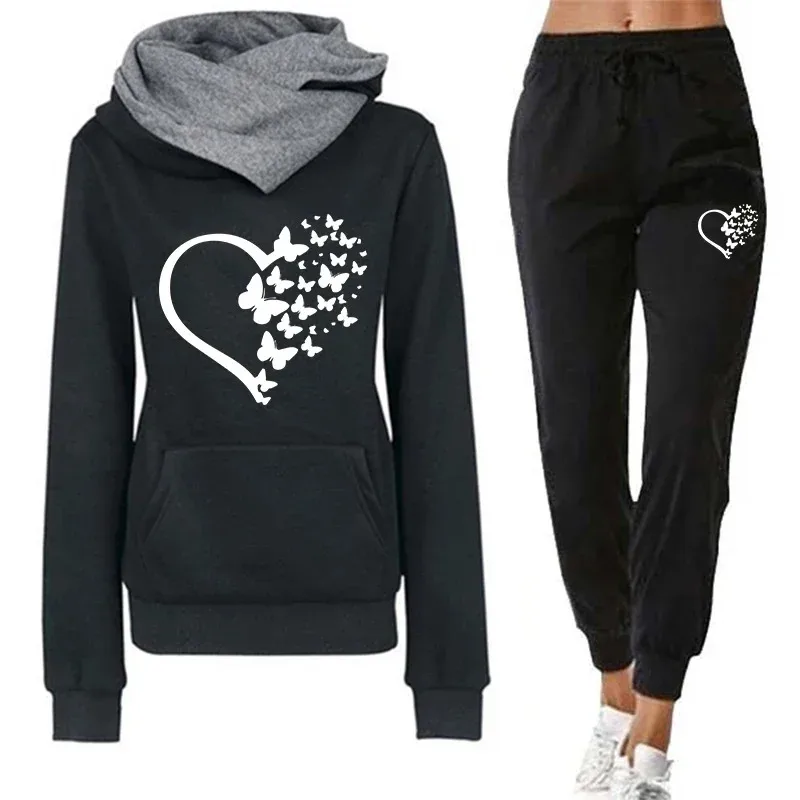 

2025 Осенние новые спортивные костюмы для женщин, зимние спортивные костюмы Femme, толстовки и длинные брюки с принтом логотипа, комплекты одежды из 2 предметов, большие размеры