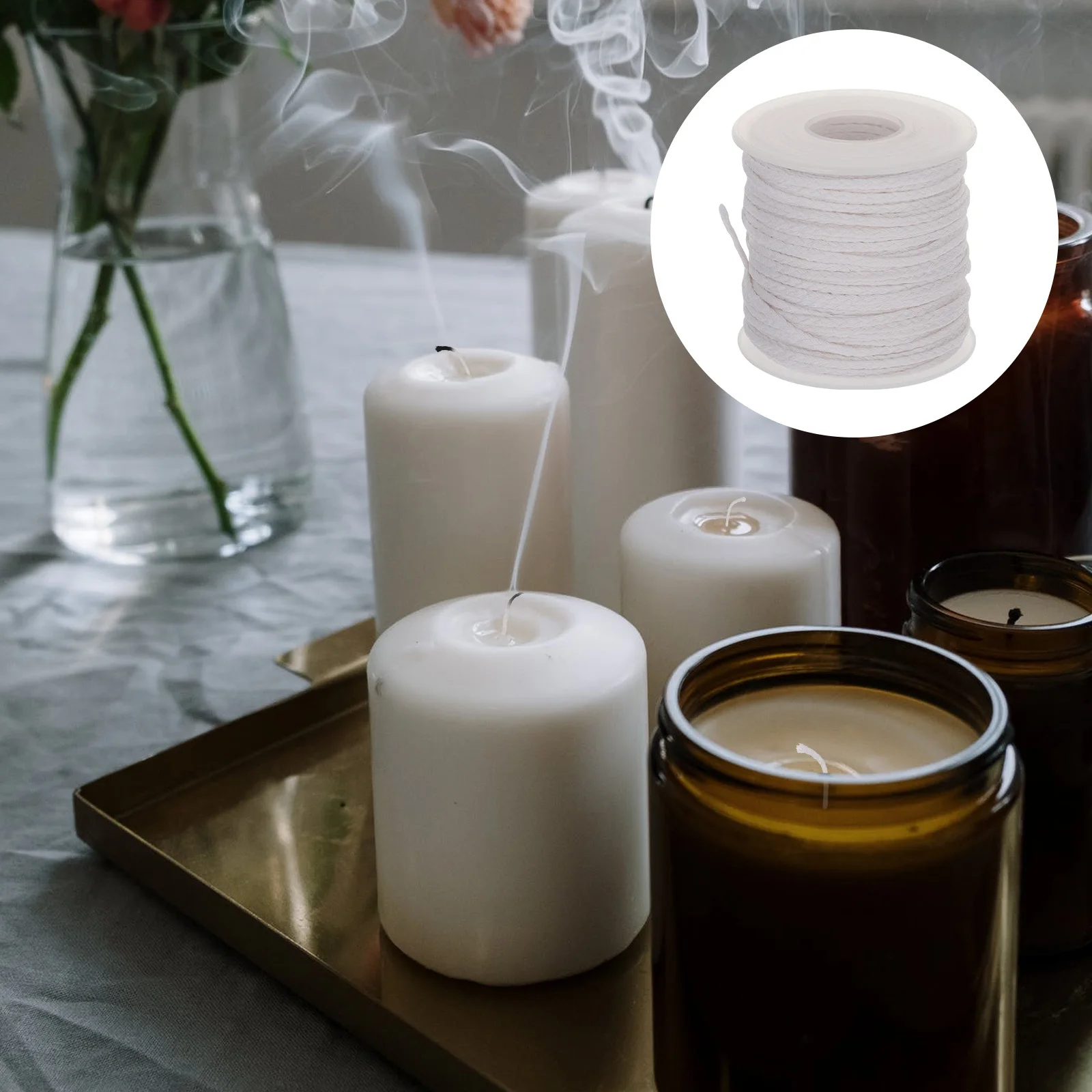 

61 Meter Cotton Wick Spool Natural Braided Twine for DIY Candles Suitable Pillar Taper Soy Beeswax Tealight Smokeless