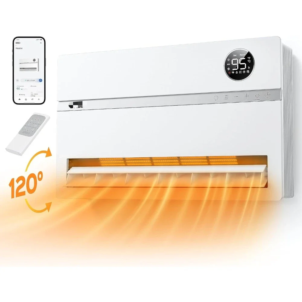 %a Smart Wall Heater, Electric Space Heater for Bedroom 1500W, 120° Vertical Oscillation, Adjustable Thermostat, Remote Contro
