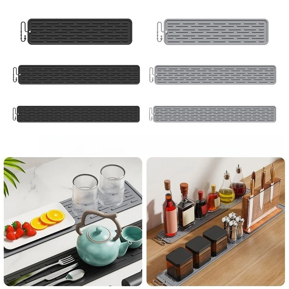 Washable Long Non-slip Mat Multifunctional Sink Water Prevent Silicone Drain Pad Bundle Design Coffee Bar Drying Mat