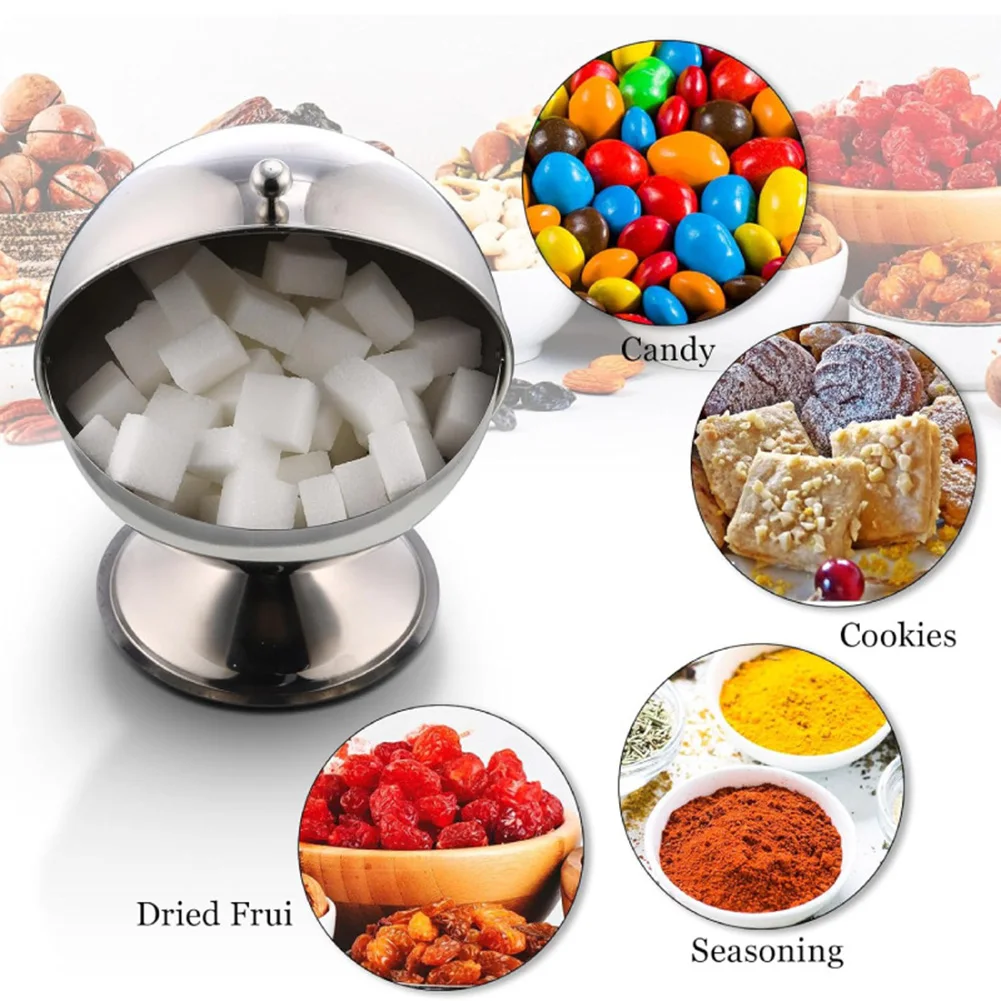 Sugar Bowl Stainless Steel Sugar Creamer Pots Candy Bowl Spherical Kitchen Seasoning Boxes Bottle Flip Cup Baptism Sugar Can Jar