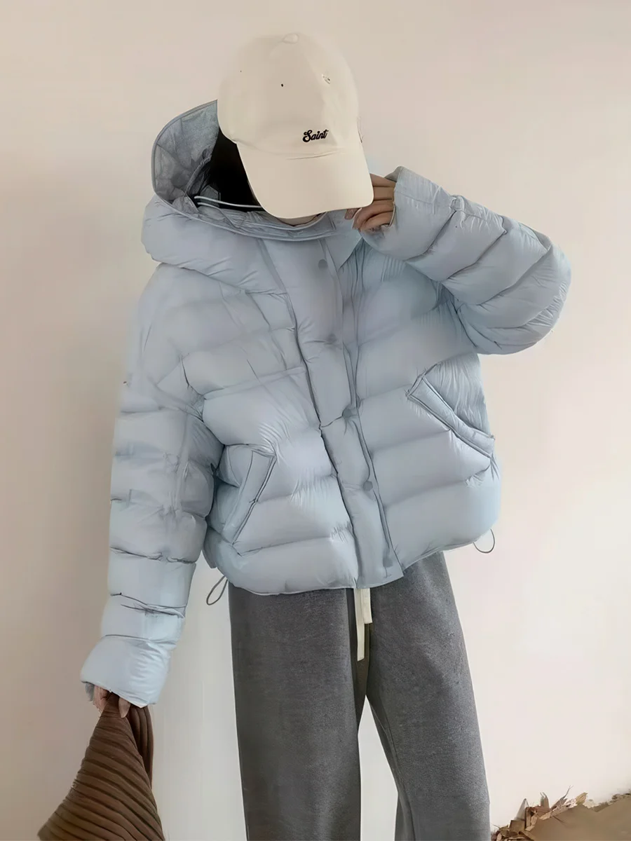 

Зимняя женская утепленная куртка-пуховик с 90% белым утиным пухом, свободного кроя, теплая верхняя одежда, повседневная, со съемным капюшоном, утолщенная, с длинными рукавами