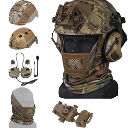 Set casco tattico Airsoft con casco veloce passamontagna maschera in rete d'acciaio auricolare tattico casco occhiali per visione notturna supporto L4G24