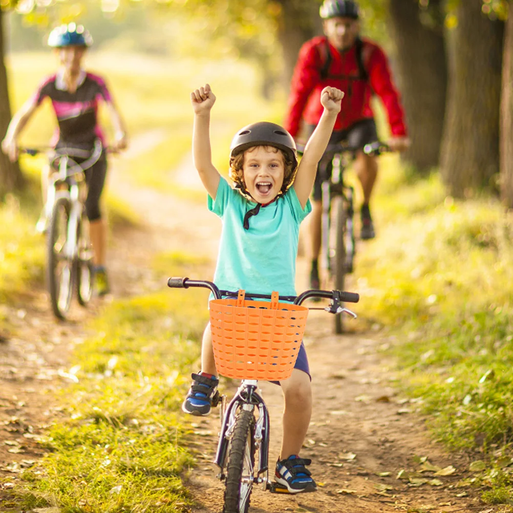 

1Set Front Bicycle Basket Orange Sturdy Wearable Plastic Woven Finish for Bike Scooter Storage Outdoor Travel Accessory