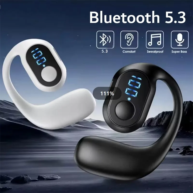 بلوتوث 5.4 سماعة لاسلكية خفيفة الوزن سماعة توصيل العظام الأذن هوك LED عرض HD الاتصال هيئة التصنيع العسكري الصوت المحيطي ياربود #2