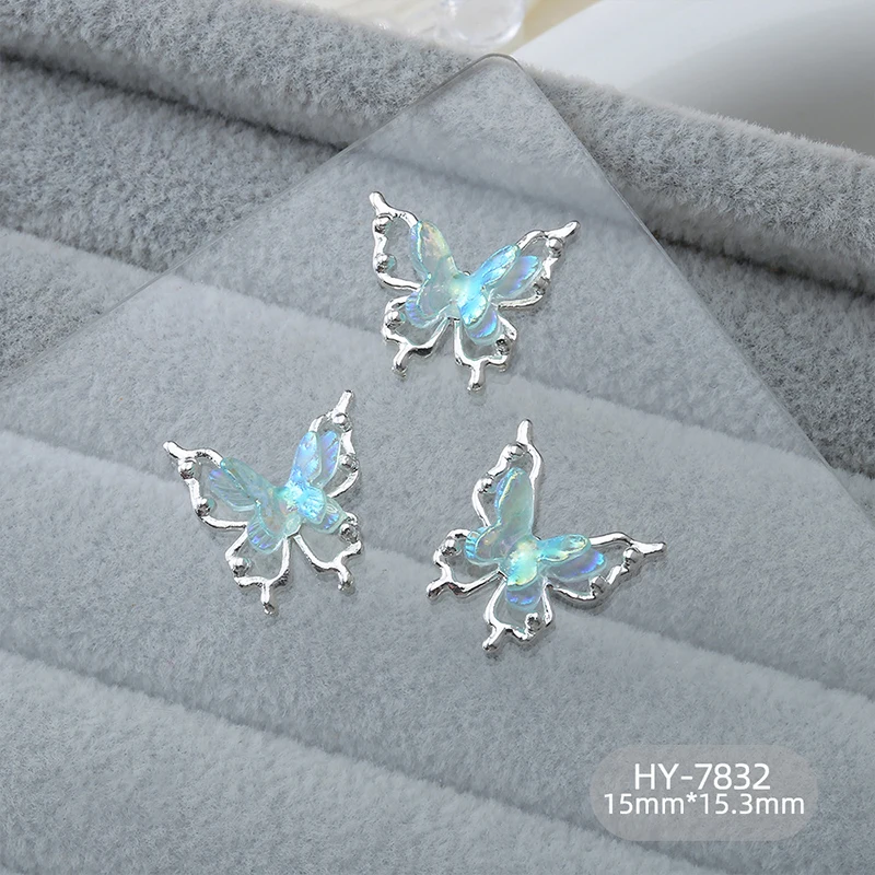 5PCS Colorful Butterfly Alloy Nail Accessories Double-Layer 3D Hollow Butterfly Nail Drill Decoration Pendant DIY Accessories