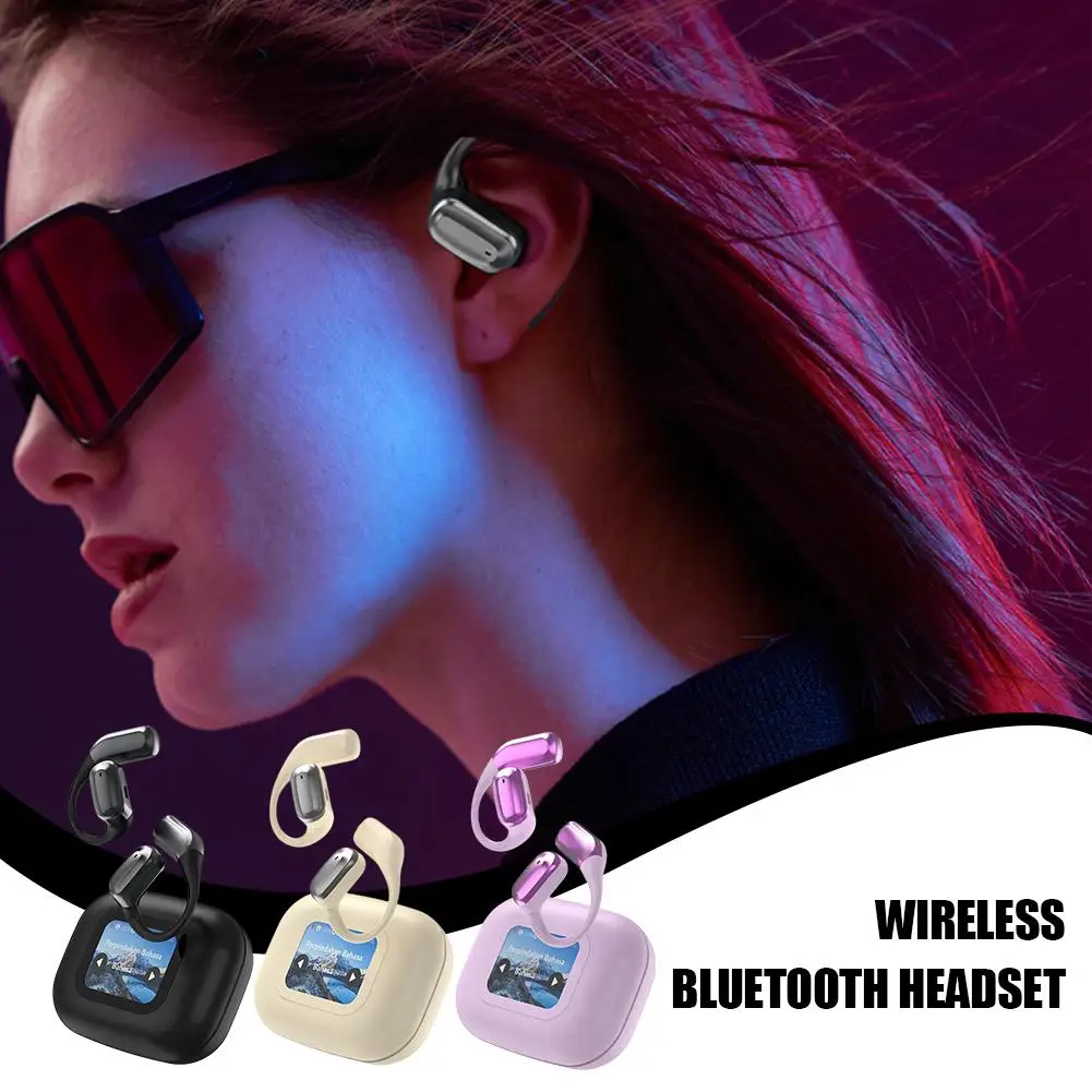 New Open Hanging Ear Lcd Screen Blue-tooth Headphones Color Full Earphone Intelligent Screen Headphones With Shake An Z5u9