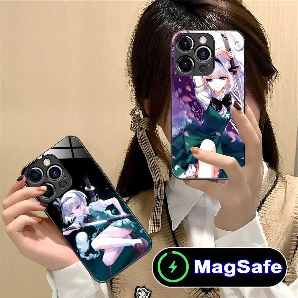 

Touhou Youmu Konpaku Phone Case for iPhone 16 15 14 13 12 11 Pro Max Plus Mini MagSafe Glass Colour Printing Smartphone Pretty