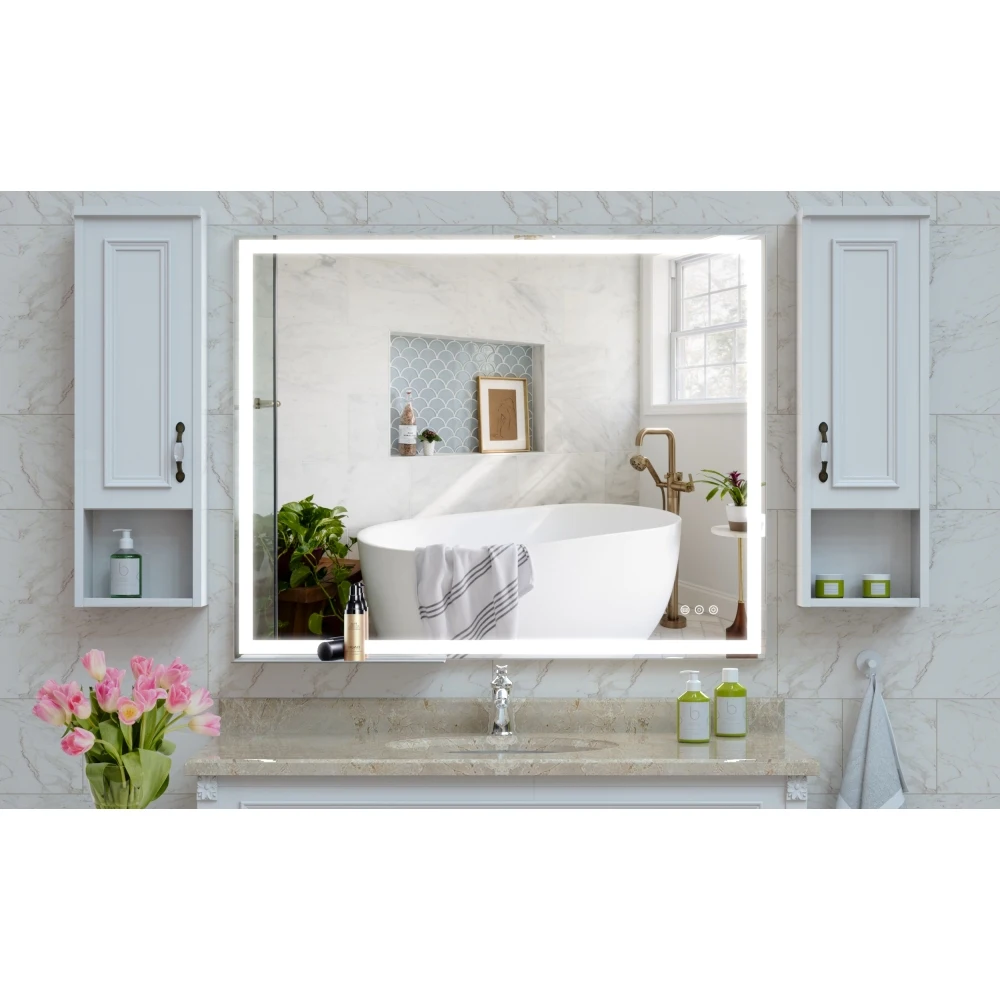 LED Bathroom Vanity Mirror Wall-mounted Color Adjustable/Warm/Natural Light Anti-fog Touch Switch Smart Large Bathroom Mirror