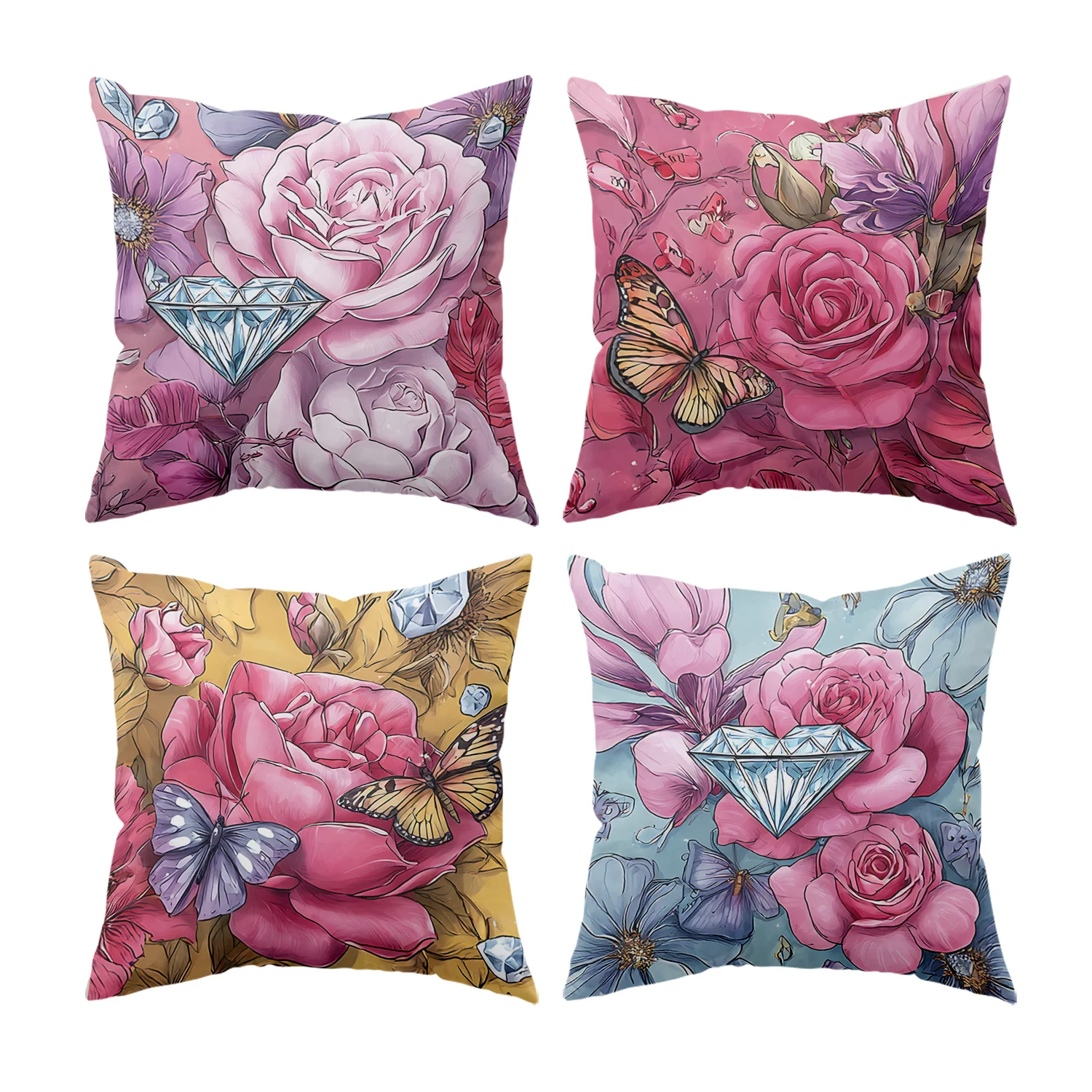Juego  4 fundas  almohada con diseño floral  mariposas | Ial para la coración l hogar en primavera, perfecto para el