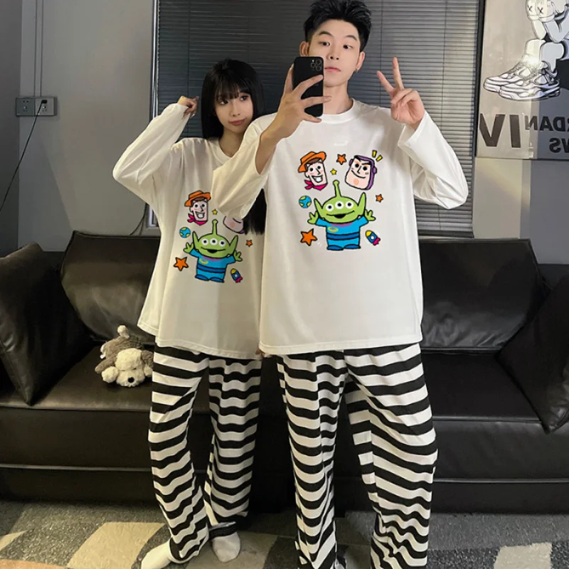 Disney Stitch spring and autumn new combed cotton couple pajamas cute cartoon casual Mickey loungewear set