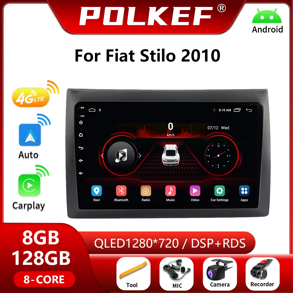 Android 13 Auto Car Radio 2 Din Carplay For Fiat Stilo 2010 Autoradio Stereo 4G Navigation GPS BT Multimedia Video Player DSP