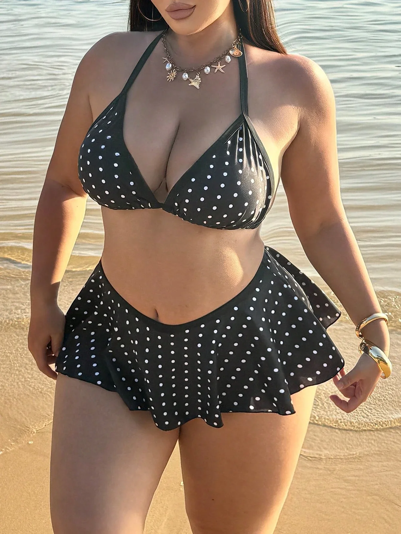 

Plus Size Polka Dot Ruffle Bikini Set For Women Beach Swimwear