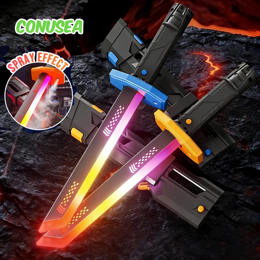 Multi-Color Spray Lightsaber Sword Toy With Smoke Outdoor Light Sword Lightstick Cosplay Game Party Toy For Children Adult Boys