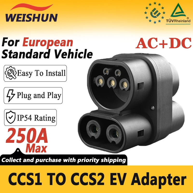 CCS1 to CCS2 250A r SAE J1772 AC+DC Fast 250KW Electric Vehicle Charge Ev Charging Adapter