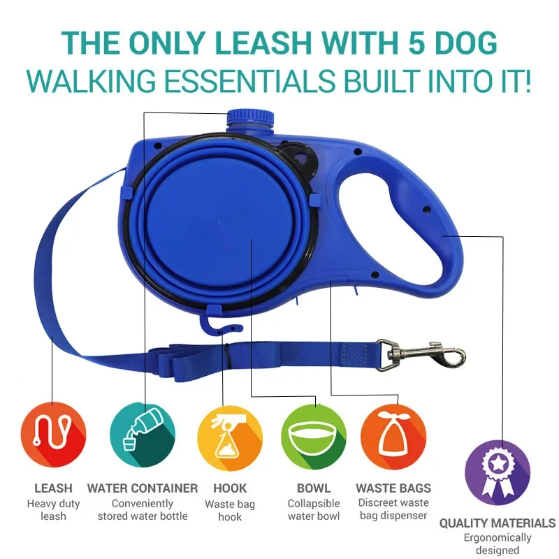 Hot Selling Pet Supplies Comes with Water Bottle Pet Leash Dog Walking Leash Three-in-one Portable Pet Leash Dog Walking