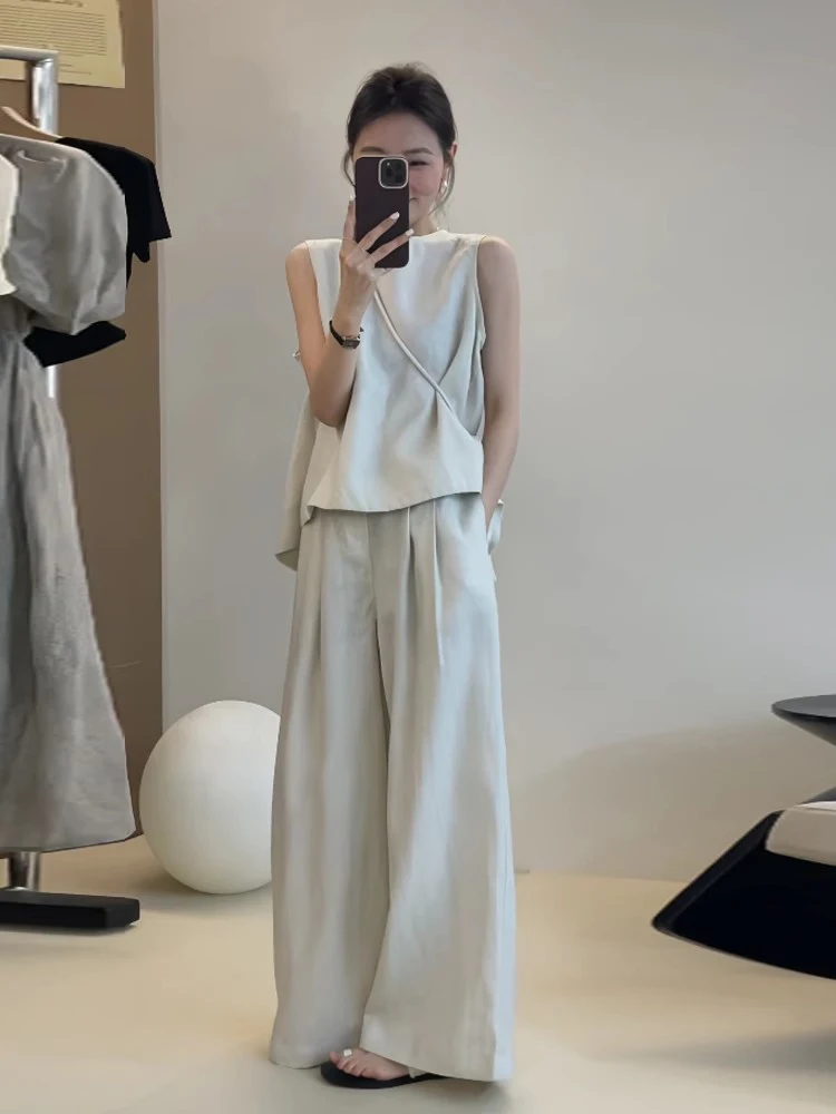 

Одежда для похудения больших размеров, комплект из 2 предметов, скрытые дужки, трапециевидные летние повседневные кимоно, широкие брюки с высокой талией