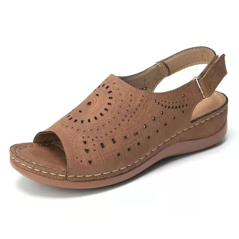 Sandalias de boca de pez de cuña de talla grande para mujer, zapatos anchos de suela suave, antideslizantes, resistentes al desgaste, novedad de verano