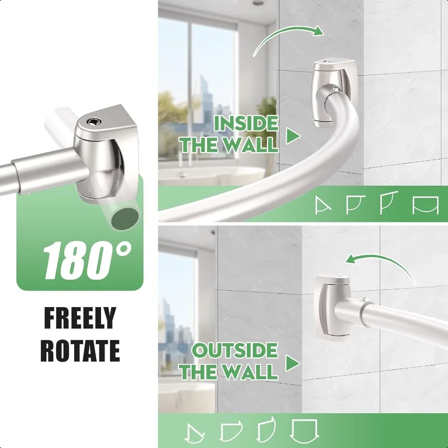 Nickel Curved Shower Curtain Rod3576 Inches Adjustable Splicing Design Curved Shower Rods Round Shower Curtain Rod Rust Proof S