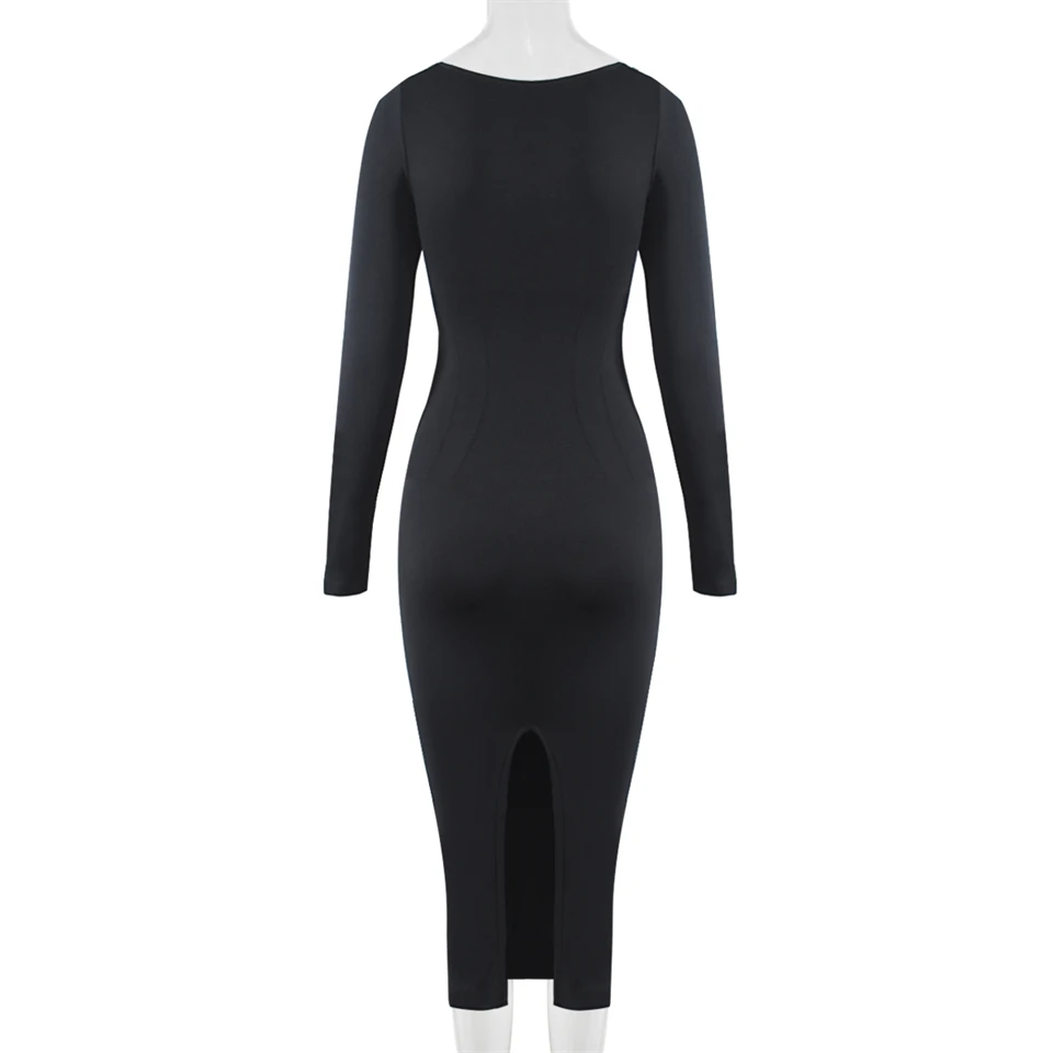 Becirzet Elegantes Damen-Maxikleid, Figurbetont, Langarm, Formende Unterwäsche, Übergröße – Detail 13