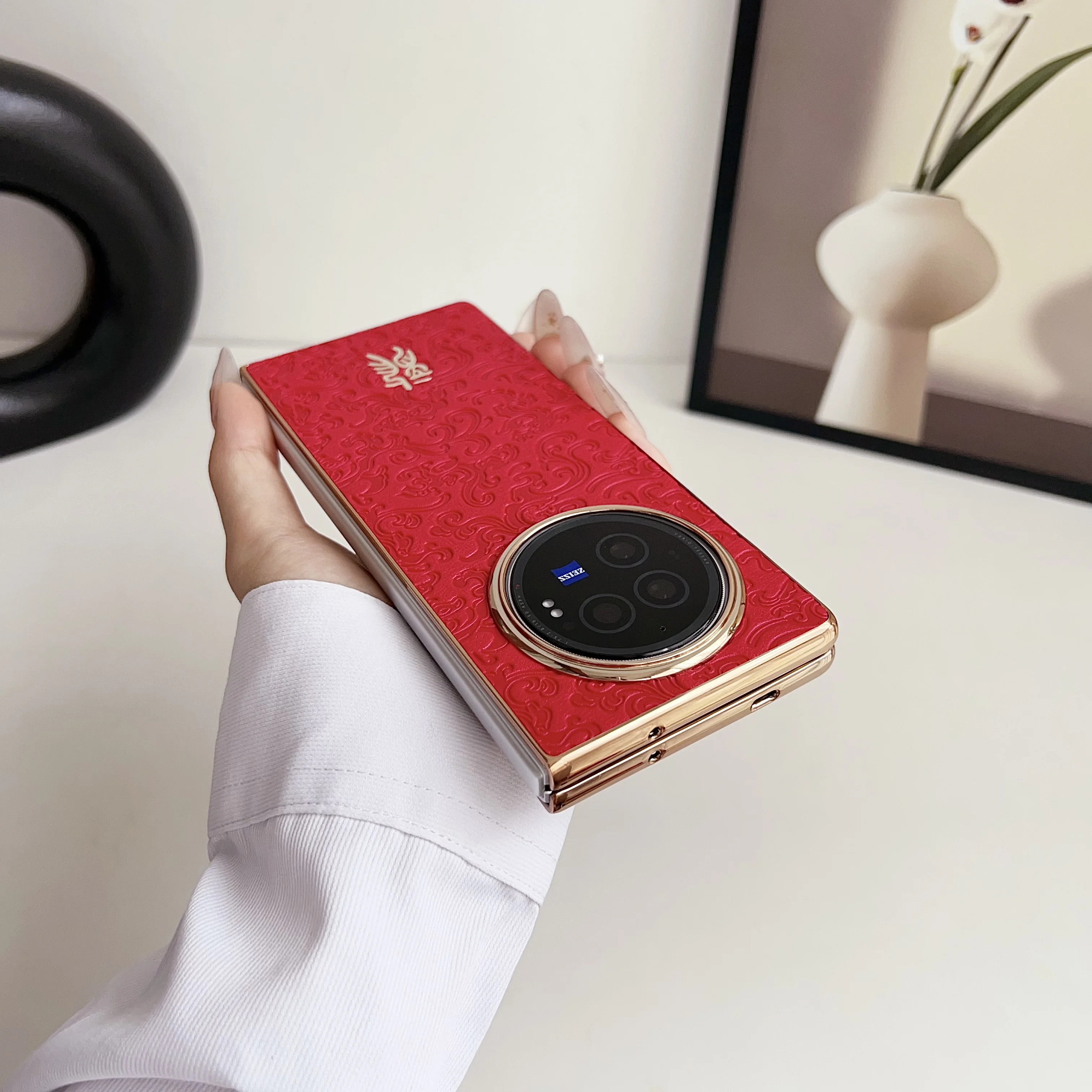 Electroplating+leather limited dragon pattern back cover For vivo X Fold3 Fall prevention Phone Case For vivo X Fold