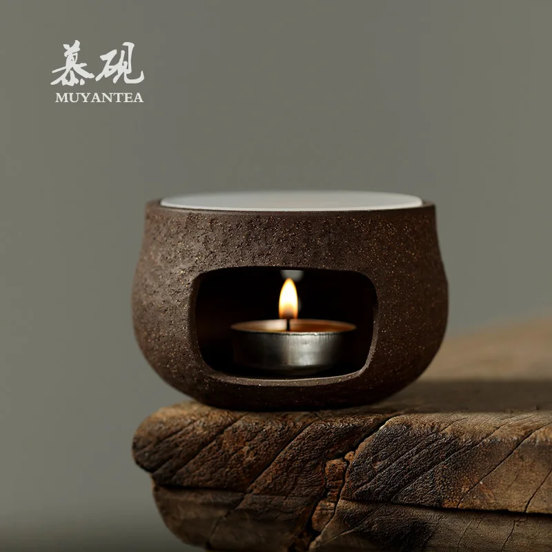 

Mu Yan Japanese Wabi-Sabi Style Handmade Coarse Pottery Candle Holder Brewing Stove Heating Base Flower Tea And Wine Warmer