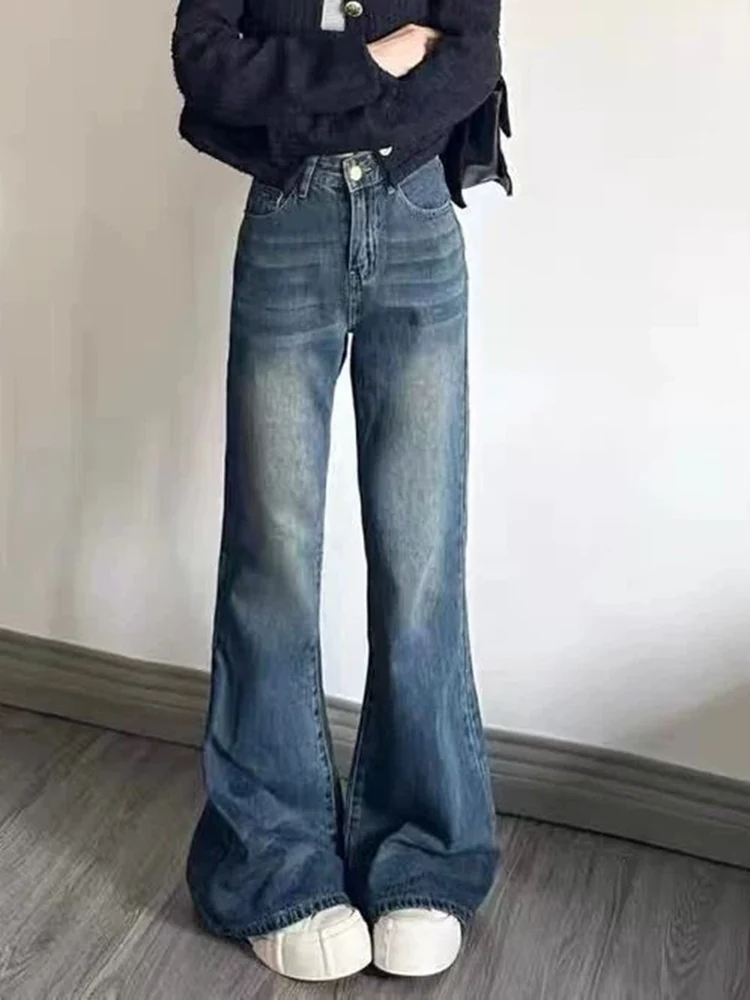 

Y2K Womens Retro Blue Wide Leg Jeans High Waist Slimming Slightly Flared Autumn Winter Flared Pants
