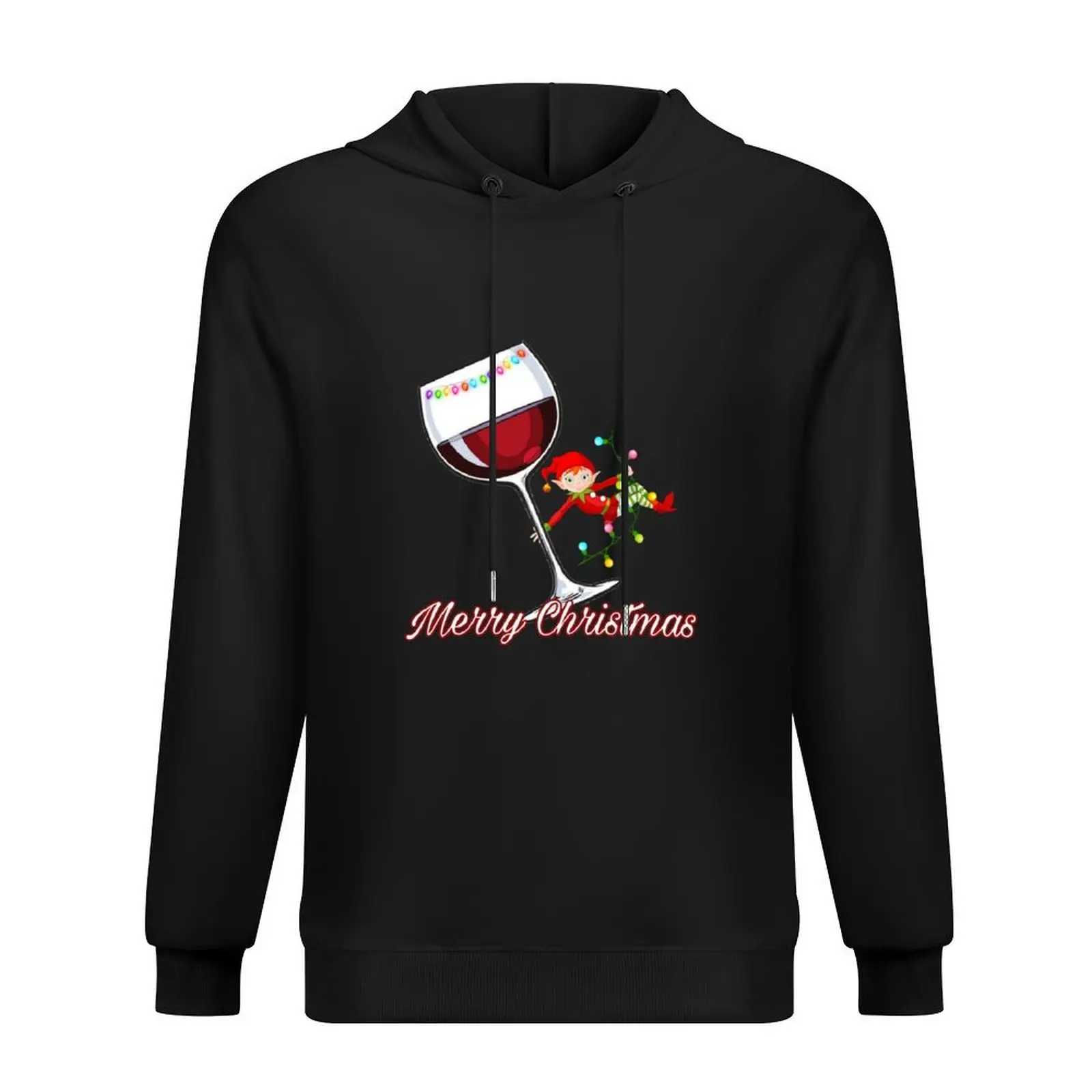 

Merry Christmas Elf Swinging on Christmas Lights with Wine Glass in Hand - Original Winespiration Hoodie