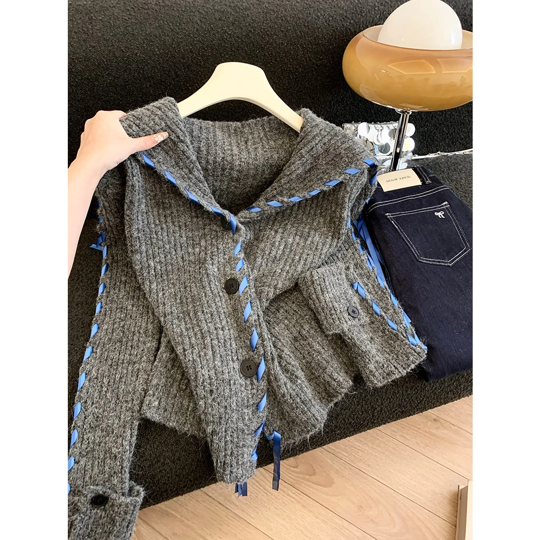 

Женский вязаный кардиган с воротником-стойкой, свободного кроя, осенне-зимний, новый, повседневный стиль