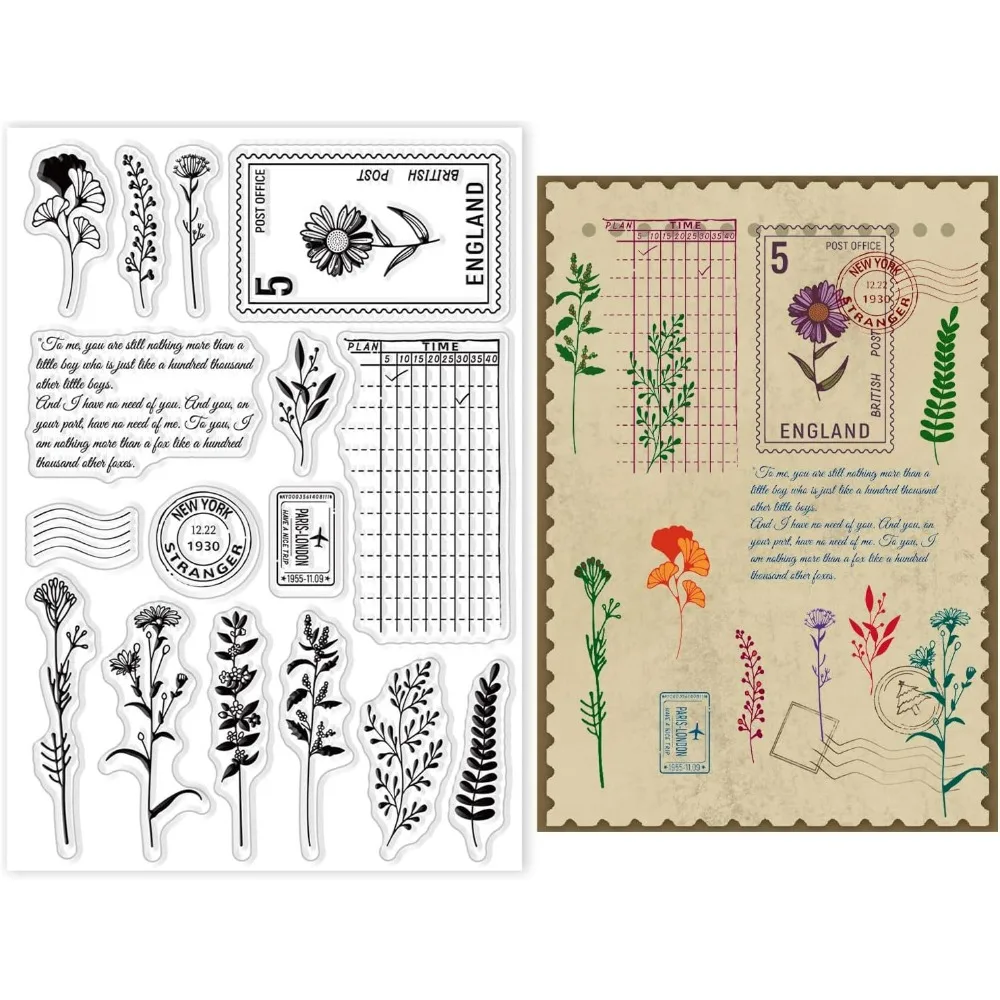 Plant Clear Stamp Record Forms Transparent Silicone Stamp Art Words Rubber Stamp for Scrapbook Journal Card Making