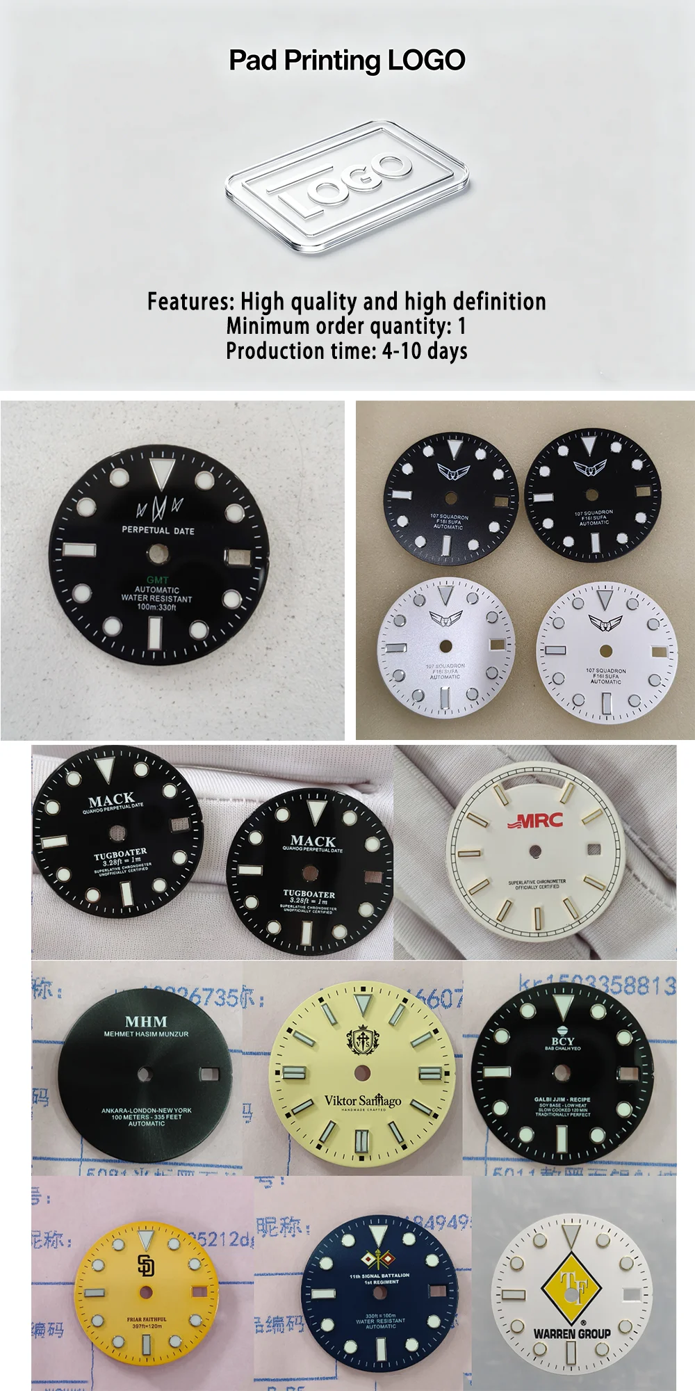 Customized Name Logo Processing Fee, Price Difference, Postage, After-Sales Service Customized Watch Dial and Watch Customizatio
