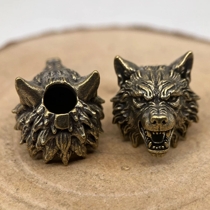 Pingentes de Latão em Formato de Cabeça de Lobo para Faca, EDC, Artesanato DIY, Cordão Paracord, Corda de Guarda-Chuva, Pulseira e Acessórios