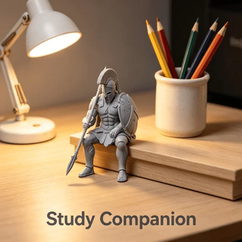 Sitzende Spartaner-Krieger-Figur, 3D-gedruckt, mit hängendem Bein, griechische Statuen, Bildschirmdekoration, Mini-Deko für Gaming-Desktop, Bürogeschenke – Detail 1