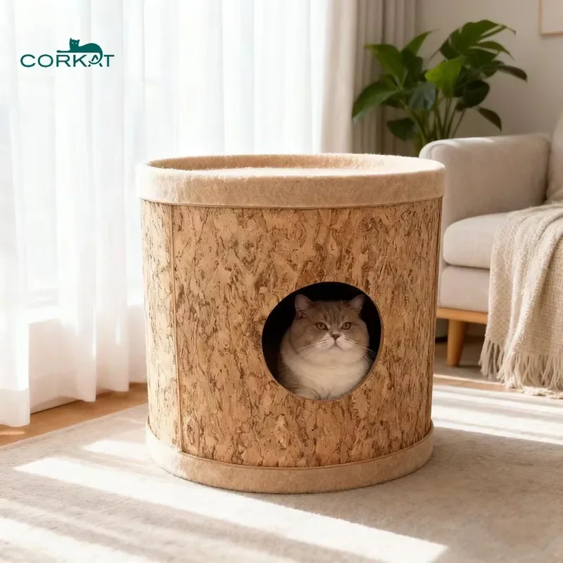 for LEECORK All Season Modern Eco Friendly Solid Comfortable Cave Nest Wholesale High Quality Cork Cat Bed for Indoor Cats