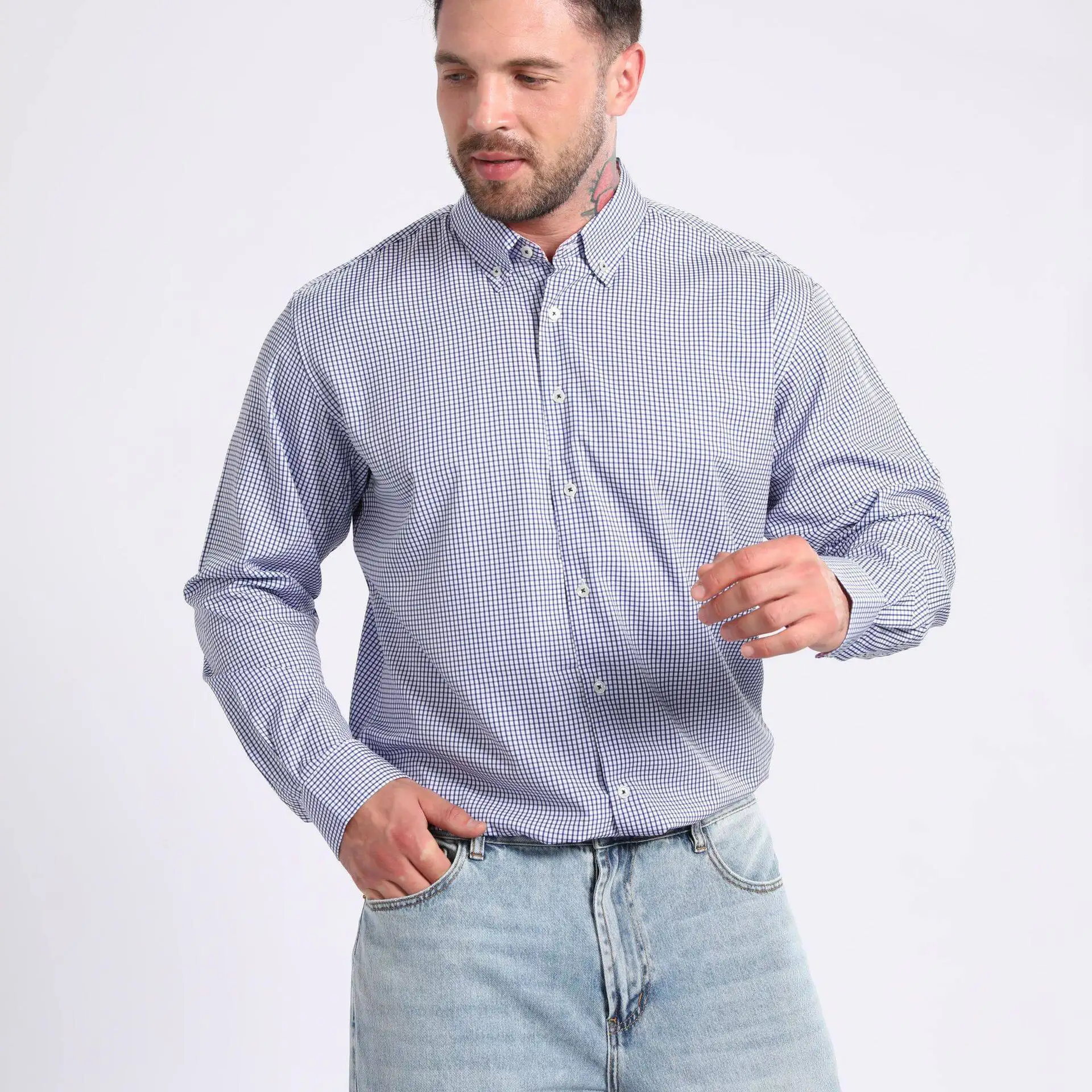 Men's Classic Gingham Check Business Shirt Multicolor Long Sleeve Single-breasted Classic Office Elegant Wedding Guest Shirts