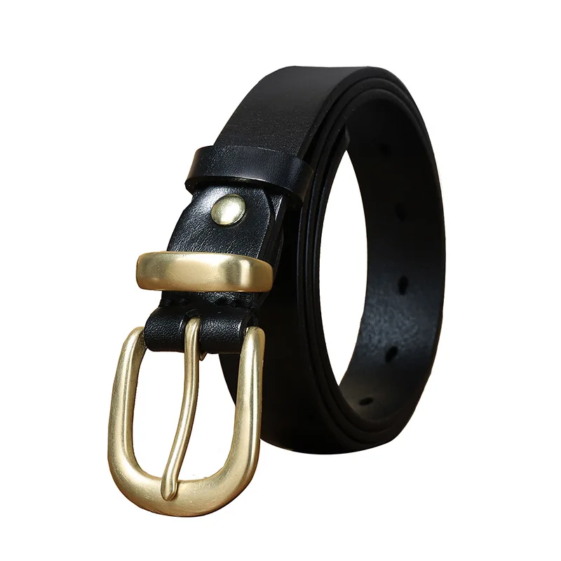 2.8CM belt versatile denim top layer genuine leather retro trendy copper buckle belt