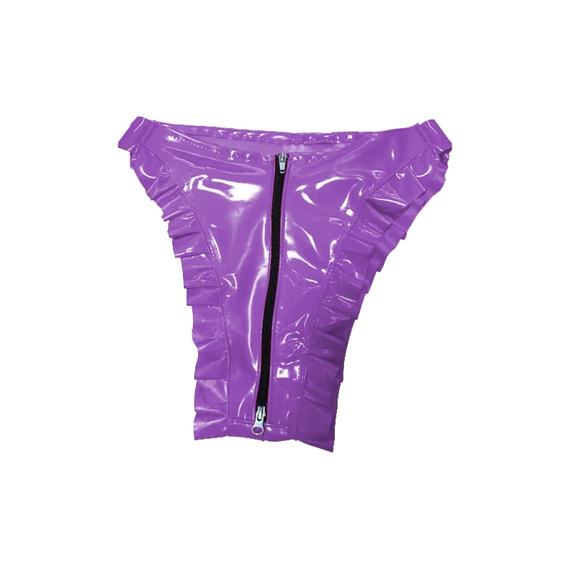 Pure 100% Latex Women Purple Triangle Shorts With Black Zipper Size XXS-XXL