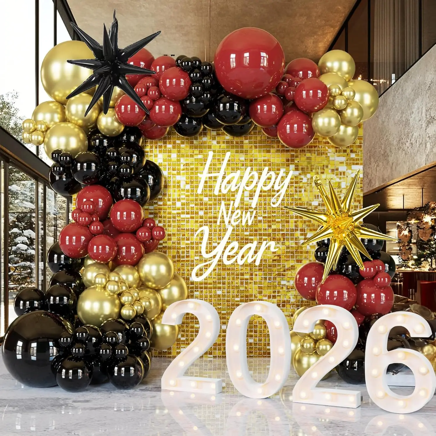 128PCS Black Gold Burgundy Balloons Arch Garland Kit for Party Decoration, Birthday, Christmas,Graduation Wedding Baby Shower